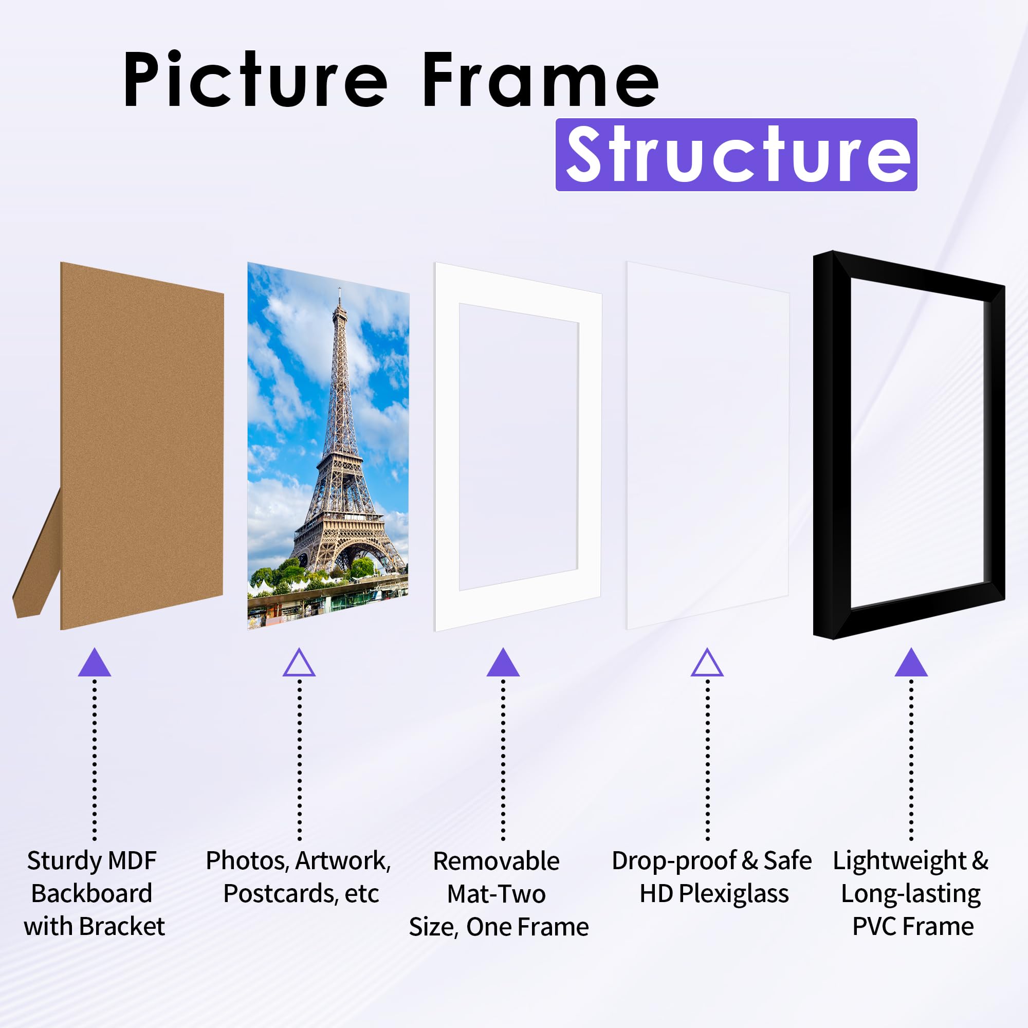 NEXCOVER 8x10 Picture Frame Black 4PK, 8 x 10 Photo Frame with Shatterproof HD Plexiglass, Picture Frames Collage for photos 5x7